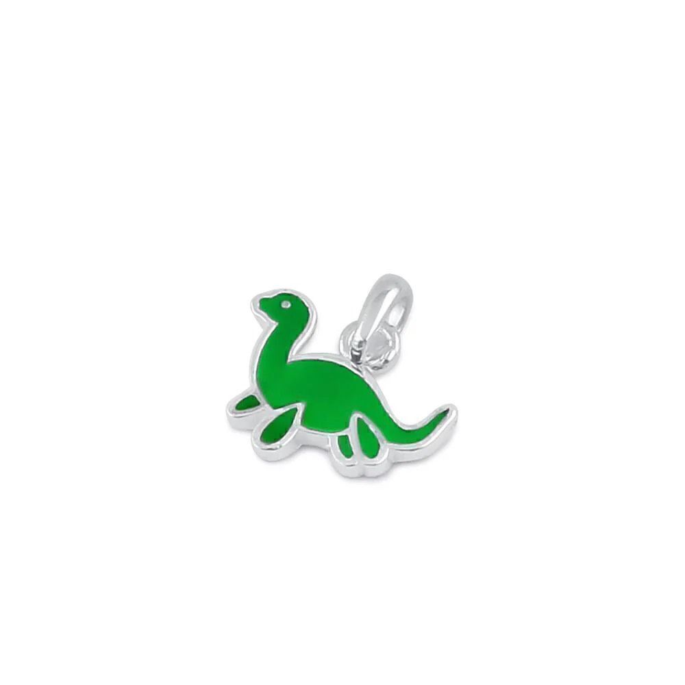 Sterling Silver Green Enamel Dinosaur Pendant Brand New